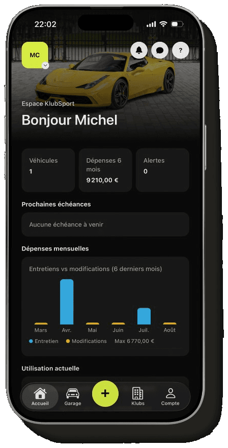 Suivi des coûts véhicule dans l’app KlubSport